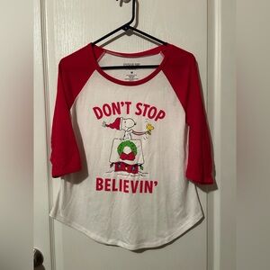 Peanuts Red and White Crop Sleeve Tee